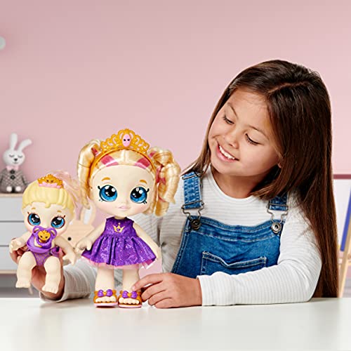 Kindi Kids Tiara Sparkles Royal Candy Scented Big Sister Official 10 Inch Toddler Doll with Bobble Head, Big Glitter Eyes, Changeable Clothes and Removable Shoes