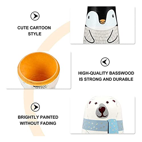 Wooden Russian Nesting Dolls, 5Pcs / Set Cute Matryoshka Polar Bear Penguin Owl Dolls, Educational Learning Kids Toys for Birthday, Christmas, Gift, Home Decorations