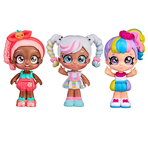 Kindi Kids Minis Rainbow Besties - 3 Collectable Posable Bobble Head Figurines - Marsha Mello, Summer Peaches, Rainbow Kate