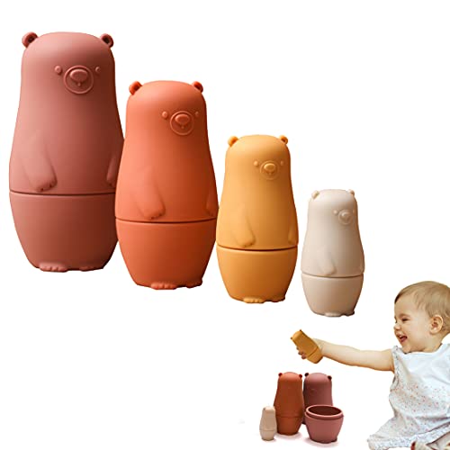 Promise Babe Russian Dolls Matryoshka Dolls Silicon Cute Bear Stacking Toys Nesting Dolls,Kids Animals Toys Soft Stacking Dolls Toddlers Boys Girls,Learning Montessori Toys Party Home Deco Gift Set