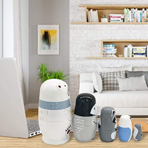 Wooden Russian Nesting Dolls, 5Pcs / Set Cute Matryoshka Polar Bear Penguin Owl Dolls, Educational Learning Kids Toys for Birthday, Christmas, Gift, Home Decorations