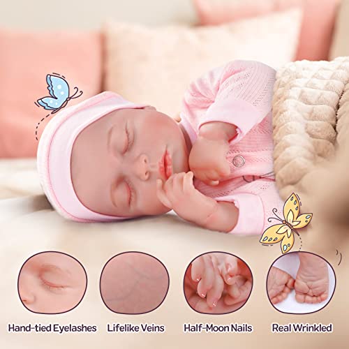 JIZHI Reborn Dolls - 17 inch Soft Body Lifelike-Newborn Baby Dolls Sleeping Girl Dolls with Clothes and Toy Accessories Gift for Kids Age 3+, Pink-hat