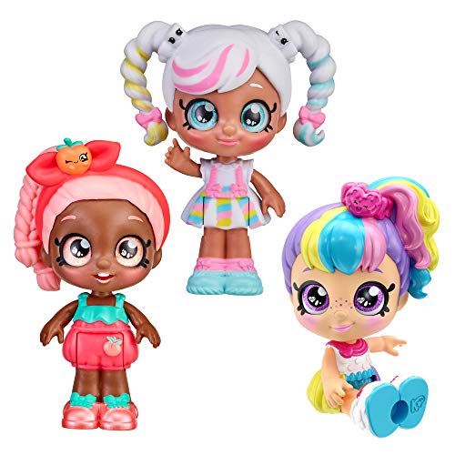 Kindi Kids Minis Rainbow Besties - 3 Collectable Posable Bobble Head Figurines - Marsha Mello, Summer Peaches, Rainbow Kate