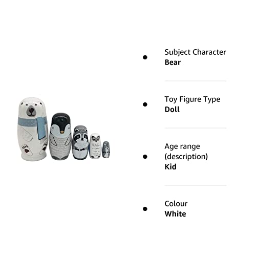 Wooden Russian Nesting Dolls, 5Pcs / Set Cute Matryoshka Polar Bear Penguin Owl Dolls, Educational Learning Kids Toys for Birthday, Christmas, Gift, Home Decorations