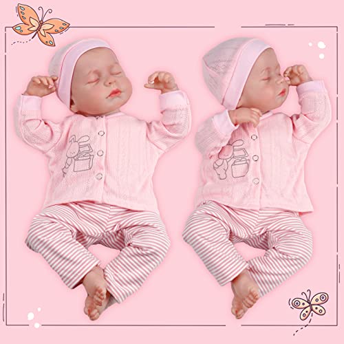 JIZHI Reborn Dolls - 17 inch Soft Body Lifelike-Newborn Baby Dolls Sleeping Girl Dolls with Clothes and Toy Accessories Gift for Kids Age 3+, Pink-hat