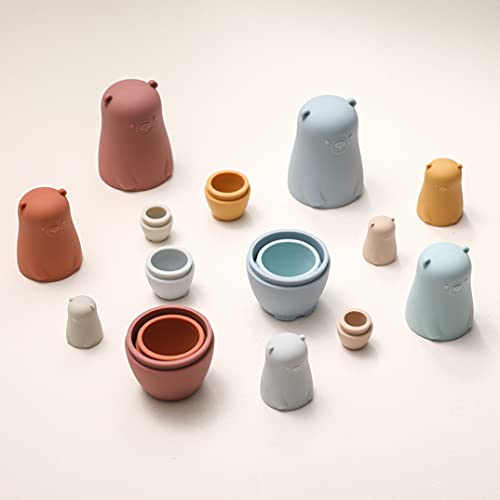 Promise Babe Russian Dolls Matryoshka Dolls Silicon Cute Bear Stacking Toys Nesting Dolls,Kids Animals Toys Soft Stacking Dolls Toddlers Boys Girls,Learning Montessori Toys Party Home Deco Gift Set