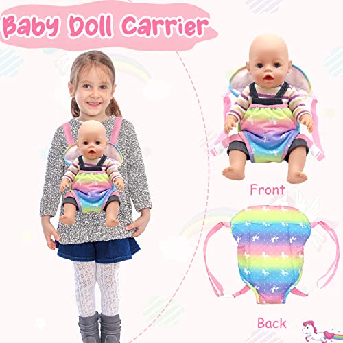 HEAWAA Baby Doll Carrier Set, Portable Storage Bag Backpack Doll Accessories with Diaper Spotted Bibs for 18 Inch Baby Dolls (Not Included Doll)