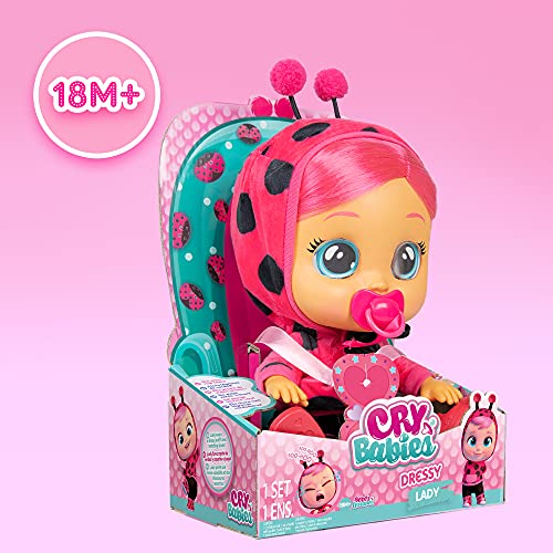 CRY BABIES Dressy Lady Ladybug | Interactive baby doll that cries Real tears, with coloured hair and changeable Outfits to Dress up - Toy & function doll for kids + 18 months