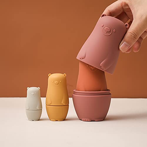 Promise Babe Russian Dolls Matryoshka Dolls Silicon Cute Bear Stacking Toys Nesting Dolls,Kids Animals Toys Soft Stacking Dolls Toddlers Boys Girls,Learning Montessori Toys Party Home Deco Gift Set