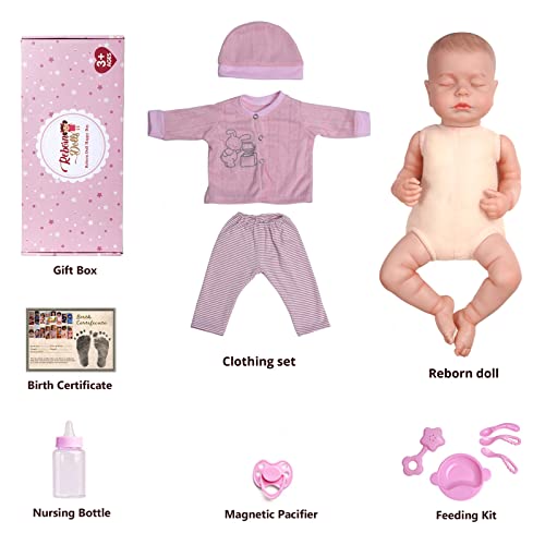 JIZHI Reborn Dolls - 17 inch Soft Body Lifelike-Newborn Baby Dolls Sleeping Girl Dolls with Clothes and Toy Accessories Gift for Kids Age 3+, Pink-hat