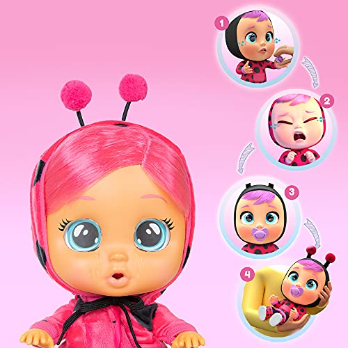 CRY BABIES Dressy Lady Ladybug | Interactive baby doll that cries Real tears, with coloured hair and changeable Outfits to Dress up - Toy & function doll for kids + 18 months