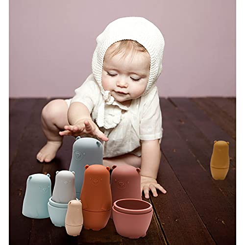 Promise Babe Russian Dolls Matryoshka Dolls Silicon Cute Bear Stacking Toys Nesting Dolls,Kids Animals Toys Soft Stacking Dolls Toddlers Boys Girls,Learning Montessori Toys Party Home Deco Gift Set