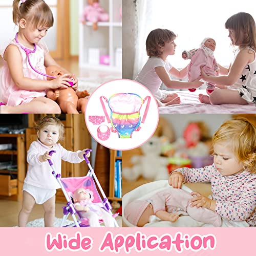 HEAWAA Baby Doll Carrier Set, Portable Storage Bag Backpack Doll Accessories with Diaper Spotted Bibs for 18 Inch Baby Dolls (Not Included Doll)