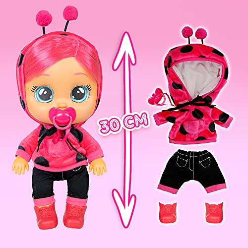 CRY BABIES Dressy Lady Ladybug | Interactive baby doll that cries Real tears, with coloured hair and changeable Outfits to Dress up - Toy & function doll for kids + 18 months