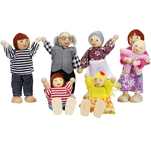 Lifreer Dolls Family Set Dolls Houses People, Sets of 7 People Wooden Family Doll Toys Dolls House Accessories for Doll House Kids Children Toy, House Family Furniture Miniature