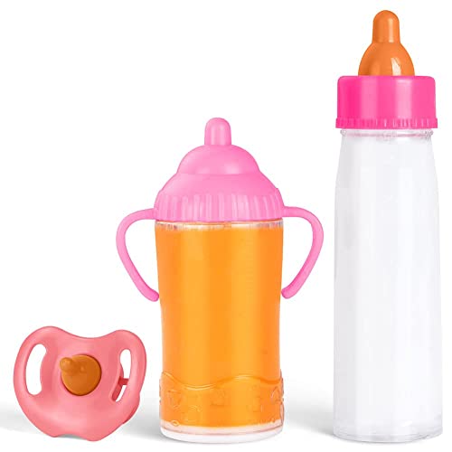 Aolso Magic Baby Doll Milk Bottle and Dummy, 2 Pcs Magic Milk Bottles and 1 Pcs Dummy, Baby Doll Feeding Accessories, Easy for Small Hands, Gift for Boy and Girl