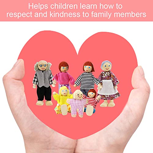 Lifreer Dolls Family Set Dolls Houses People, Sets of 7 People Wooden Family Doll Toys Dolls House Accessories for Doll House Kids Children Toy, House Family Furniture Miniature