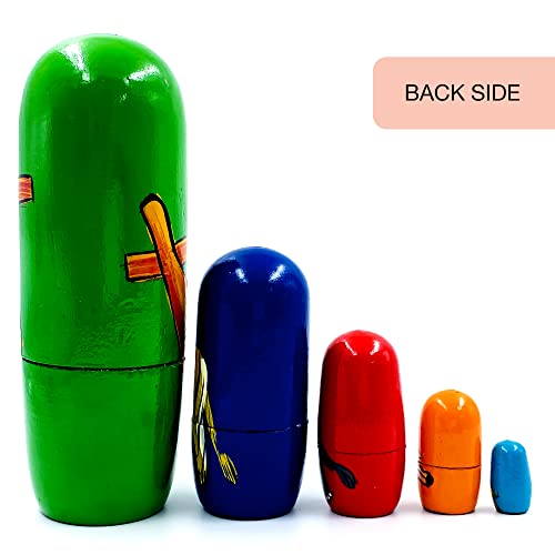KSJONE 5 pcs Exotic Animals Nesting Doll Classic Matryoshka Home Decor Collection Hand Painted Russian Doll 16 cm Wooden Stacking Doll For Kids