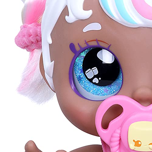 Kindi Kids Mini Mello Scented Kisses Little Sister Official Baby Doll with Big Glitter Eyes, Chubby, Squishy Arms and Legs, Removeable Nappy, Dummy and Bib