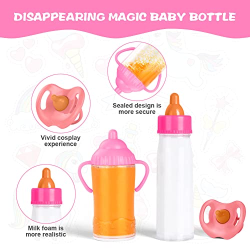 Aolso Magic Baby Doll Milk Bottle and Dummy, 2 Pcs Magic Milk Bottles and 1 Pcs Dummy, Baby Doll Feeding Accessories, Easy for Small Hands, Gift for Boy and Girl