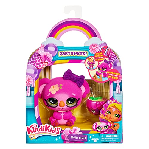 Kindi Kids Party Pets Troppi Koala. Collectible Pet Koala with blinking eyes and Tea Cup Accessory (50268), Green,pink