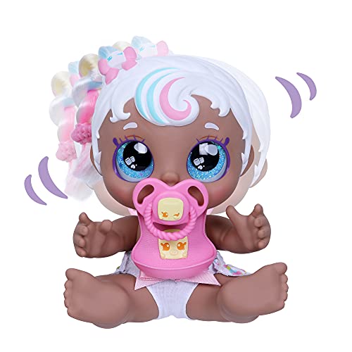 Kindi Kids Mini Mello Scented Kisses Little Sister Official Baby Doll with Big Glitter Eyes, Chubby, Squishy Arms and Legs, Removeable Nappy, Dummy and Bib