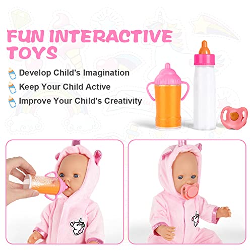 Aolso Magic Baby Doll Milk Bottle and Dummy, 2 Pcs Magic Milk Bottles and 1 Pcs Dummy, Baby Doll Feeding Accessories, Easy for Small Hands, Gift for Boy and Girl