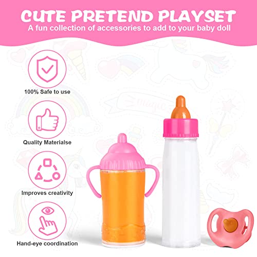 Aolso Magic Baby Doll Milk Bottle and Dummy, 2 Pcs Magic Milk Bottles and 1 Pcs Dummy, Baby Doll Feeding Accessories, Easy for Small Hands, Gift for Boy and Girl
