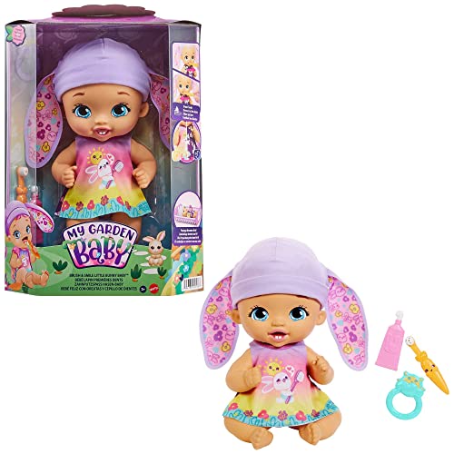 My Garden Baby Brush & Smile Little Bunny Baby Doll (12-in) with 3 Accessories and 2-in-1 Outfit, Pink Hat, Great Gift for Kids Ages 2Y+​