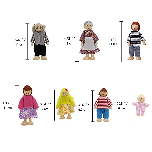 Lifreer Dolls Family Set Dolls Houses People, Sets of 7 People Wooden Family Doll Toys Dolls House Accessories for Doll House Kids Children Toy, House Family Furniture Miniature