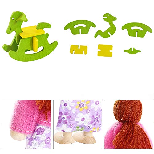 Lovely Happy Family Dolls Playset Wooden Figures Set of 7 People for Kids Children Toddlers – Dollhouse Pretend Gift