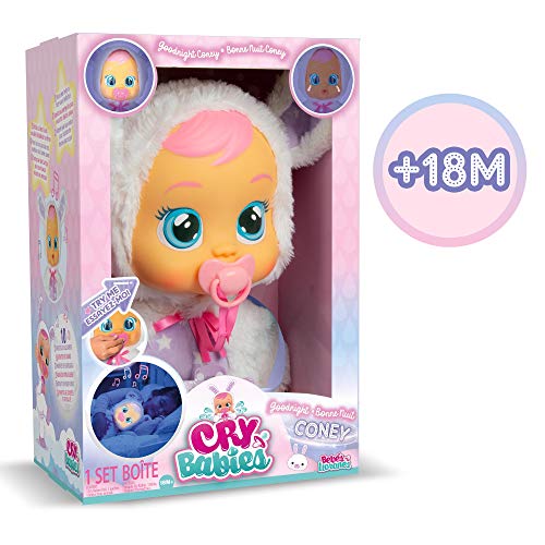 Cry Babies Goodnight Coney - Soft Cuddly Baby Doll, Baby Sleep Toy with Night Light and Lullaby, Baby Toy and Bedtime Dolls for Kids Aged +18 Months