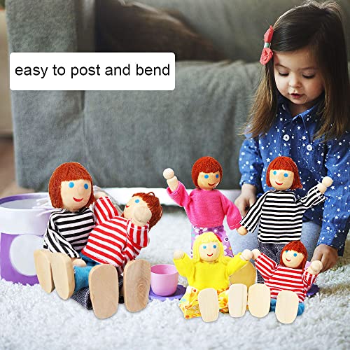 Lifreer Dolls Family Set Dolls Houses People, Sets of 7 People Wooden Family Doll Toys Dolls House Accessories for Doll House Kids Children Toy, House Family Furniture Miniature