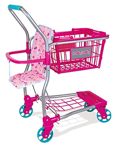 Molly Dolly 2 in 1 Kids Shopping Trolley & Shopping Basket Playset - Toy Shopping Cart For Kids