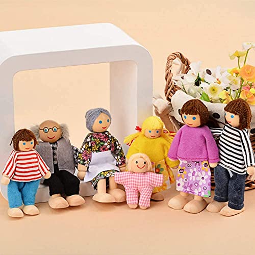 Lifreer Dolls Family Set Dolls Houses People, Sets of 7 People Wooden Family Doll Toys Dolls House Accessories for Doll House Kids Children Toy, House Family Furniture Miniature