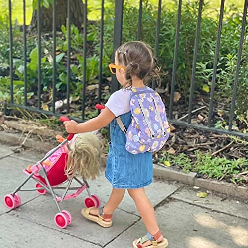 Bebamour Doll Carrier Backpack, 100% Cotton, Kids Backpack for Dolls Accessories Storage Bag (Purple Flower)