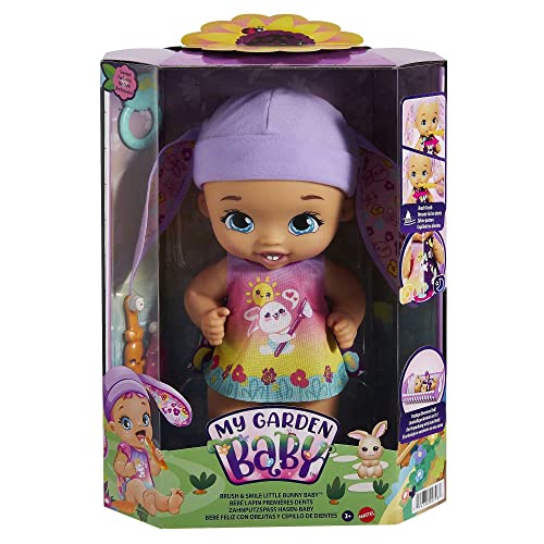 My Garden Baby Brush & Smile Little Bunny Baby Doll (12-in) with 3 Accessories and 2-in-1 Outfit, Pink Hat, Great Gift for Kids Ages 2Y+​