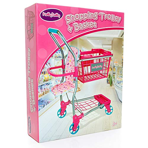 Molly Dolly 2 in 1 Kids Shopping Trolley & Shopping Basket Playset - Toy Shopping Cart For Kids