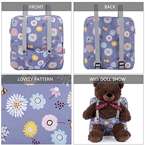Bebamour Doll Carrier Backpack, 100% Cotton, Kids Backpack for Dolls Accessories Storage Bag (Purple Flower)