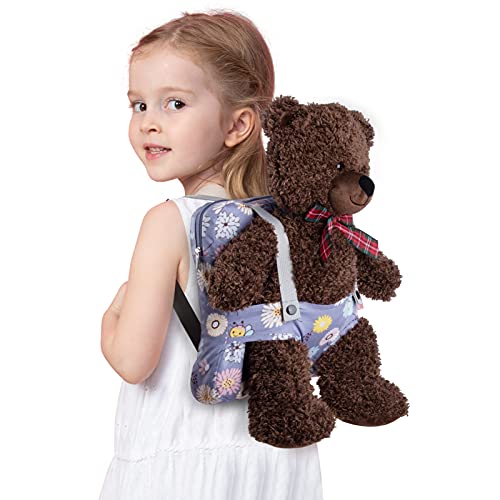 Bebamour Doll Carrier Backpack, 100% Cotton, Kids Backpack for Dolls Accessories Storage Bag (Purple Flower)