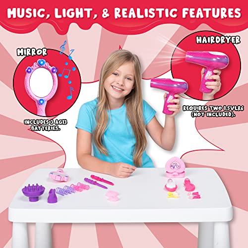 JOYIN Cute Little Girls Doll Beauty Fashion Salon Toy Kit Pretend Play Set with Toy Hairdryer, Mirror and Other Accessories