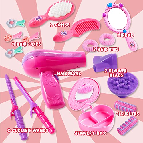 JOYIN Cute Little Girls Doll Beauty Fashion Salon Toy Kit Pretend Play Set with Toy Hairdryer, Mirror and Other Accessories