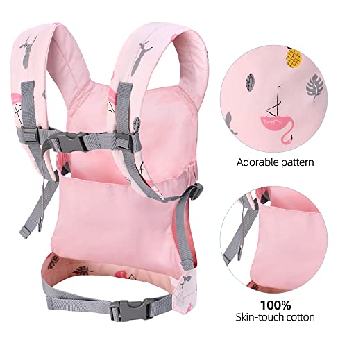 Baby Doll Carrier for Kids, Front and Back Carrying with Adjustable Straps for Girls, Stuffed Toy Carrier Doll Accessories for Kids, 100% Cotton