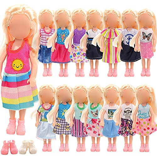 Miunana 12 Clothes Outfits for 6 Inch Dolls = 10 Dresses + 2 Shoes for Girl Dolls