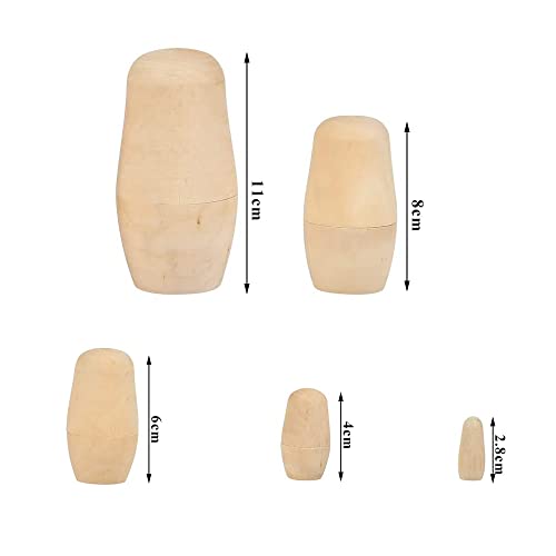 Russian Dolls,5 pcs Wooden Nesting Dolls Unpainted Matryoshka Matrioska Matrioshki Matriozska Dolls DIY Blank Wood Russian Dolls for Make Your Own Boys Girls Gift Decorations