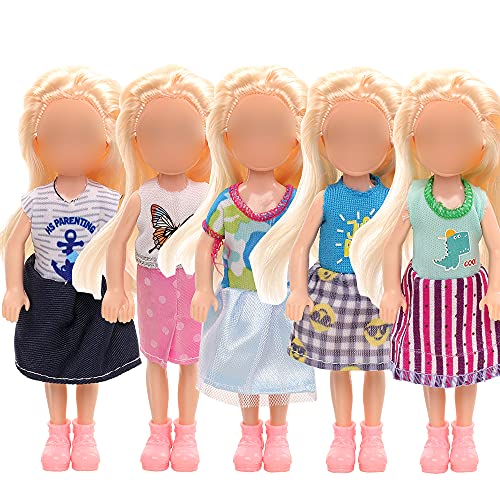 Miunana 12 Clothes Outfits for 6 Inch Dolls = 10 Dresses + 2 Shoes for Girl Dolls