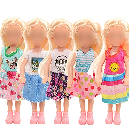 Miunana 12 Clothes Outfits for 6 Inch Dolls = 10 Dresses + 2 Shoes for Girl Dolls