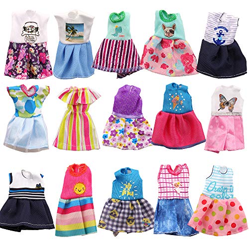 Miunana 12 Clothes Outfits for 6 Inch Dolls = 10 Dresses + 2 Shoes for Girl Dolls