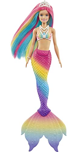 Barbie Dreamtopia Rainbow Magic Mermaid Doll with Rainbow Hair and Water-Activated Color Change Feature, Gift for 3 to 7 Year Olds, GTF89