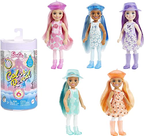 ​Barbie Chelsea Color Reveal Doll with 6 Surprises, Sunshine & Sprinkles Series with Lavender Flower Print & Color Change; Gift for Kids 3 Years & Older